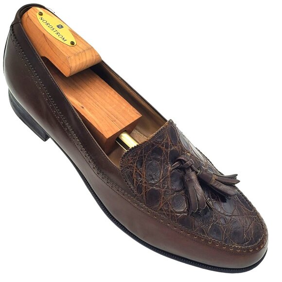 Italy Bally Royce Men size 7.5 Brown Crocodile Leather Tassel Loafer Dress shoes - Picture 1 of 12